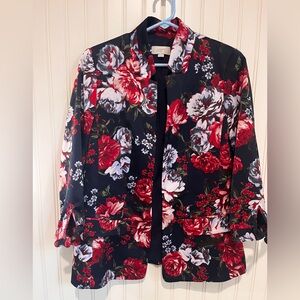 LOFT Floral navy Blazer with Red and White flowers